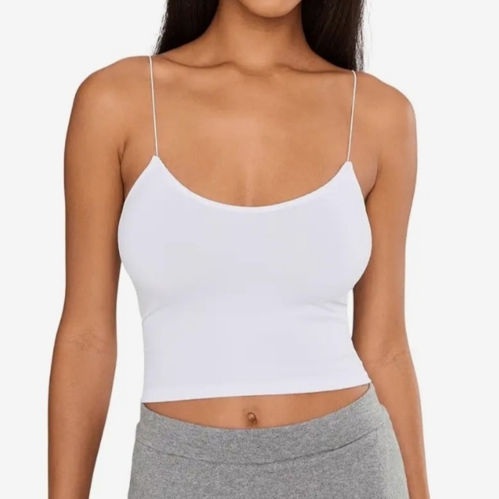 Free People White V-Neck Brami‎ Skinny Strap Crop Top